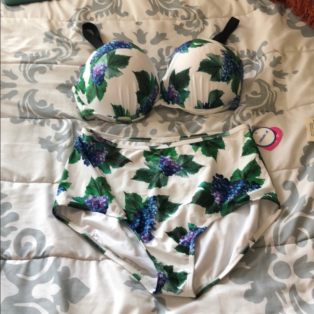 GabiFresh Grape Print High Waisted Swimsuit